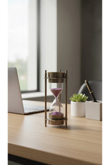 Ahşap Hediye Kutulu Pusulalı Kum Saati 12 cm Eskitme Metal Denizci Çapa Temalı Masaüstü Aksesuar