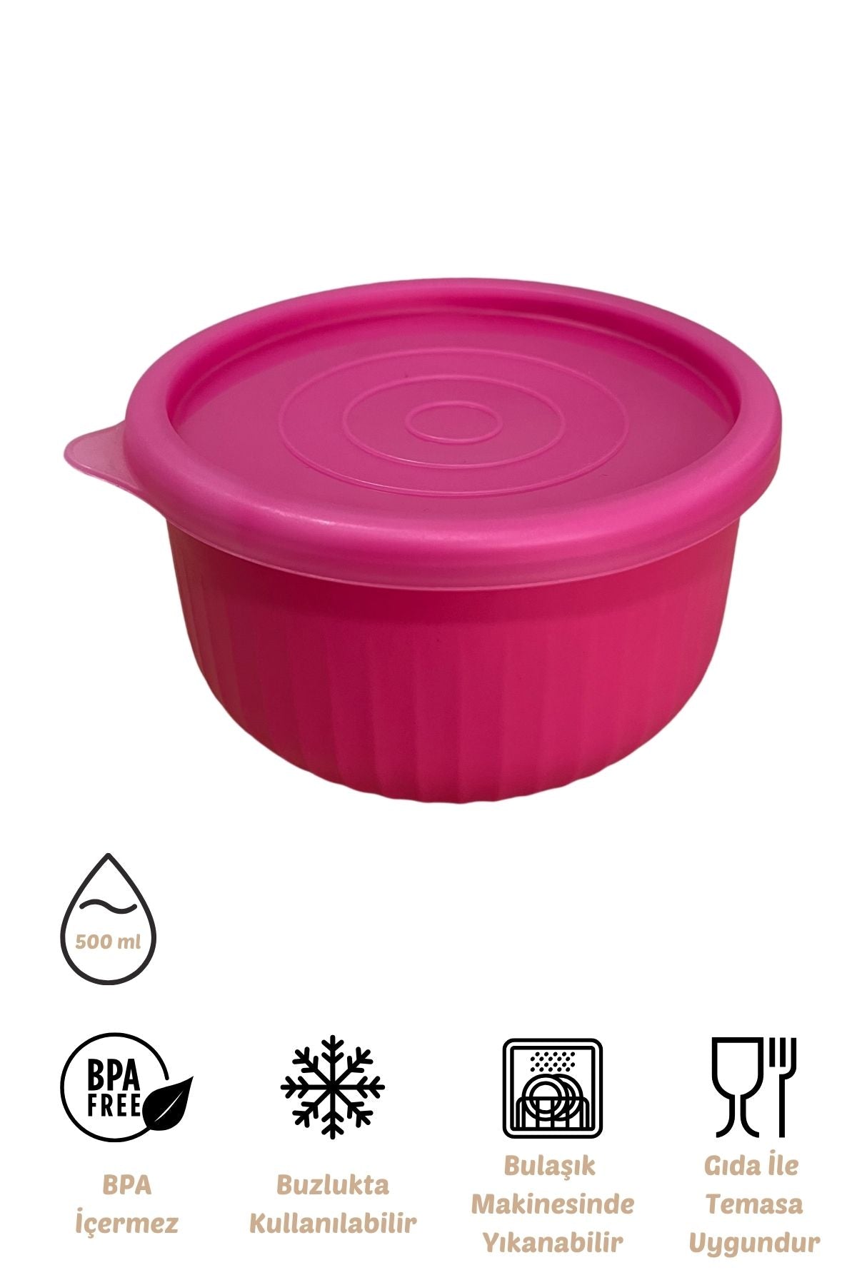 x VipAhmet Vakumlu Saklama Kabı, 0,50 lt, Pembe