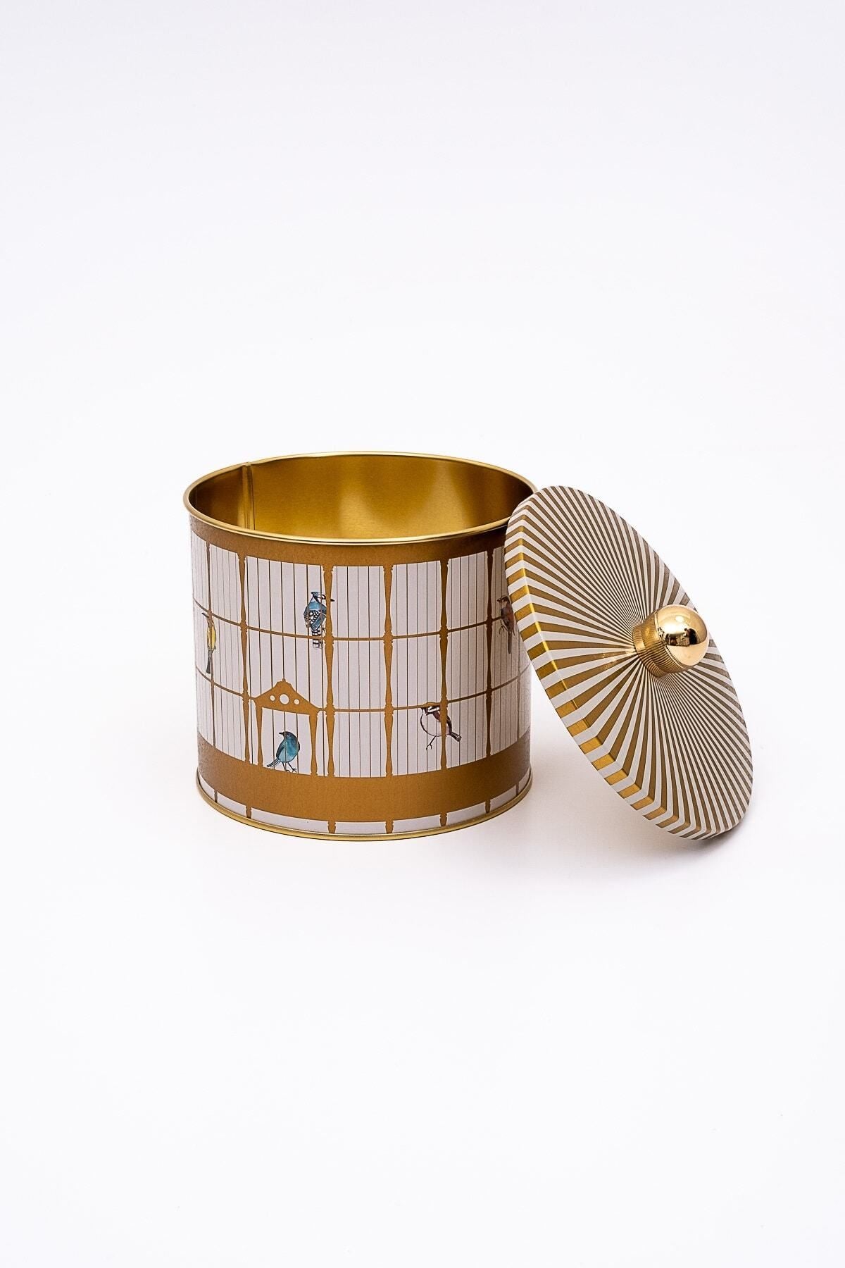 Bird Cage Desenli Yuvarlak Metal Saklama Kabı, Erzak Saklama Kabı - 14 Cm X 12,5 Cm Er142-t7