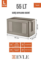 Çok Amaçlı Modüler Kasa, İstiflenebilir Organizer Düzenleyici 55 lt, 54 x 31,7 x 31,7 cm, Toprak