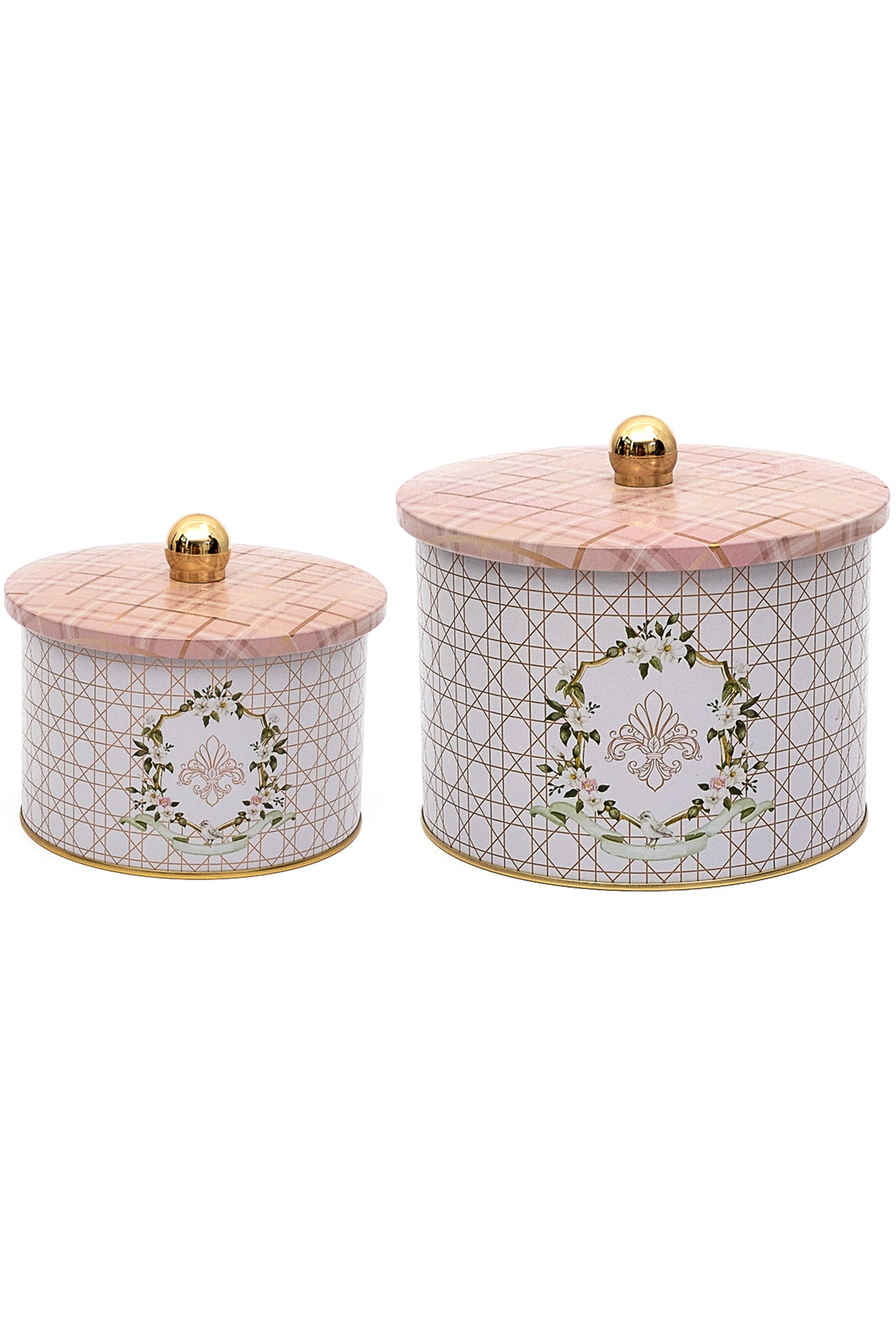 Evle Rosy Desenli Metal Saklama Kabı Seti - 2'li Set (1,3 LT - 2,9 LT)