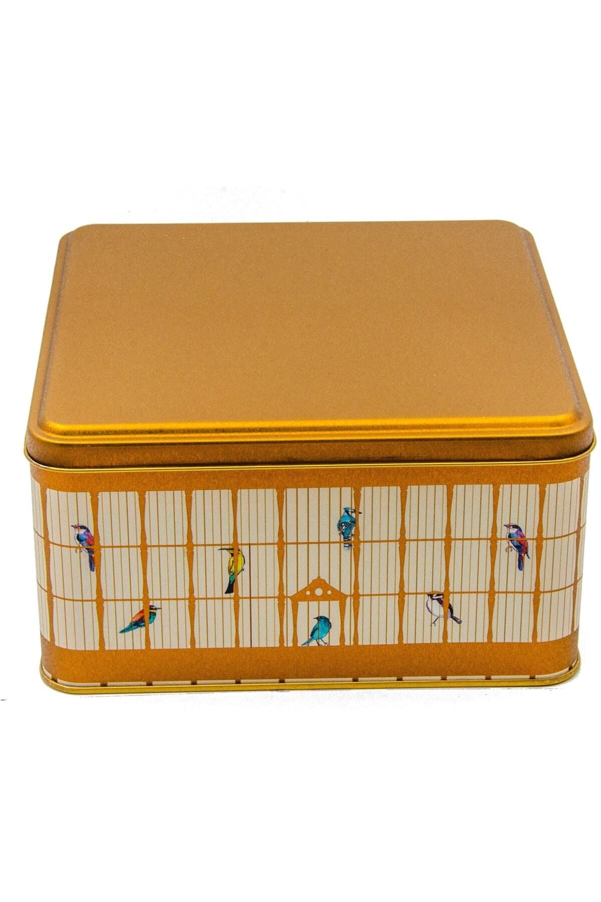 Er028-1n Bird Cage Gold Desenli Kare Metal Saklama Kabı 20x20 Cm