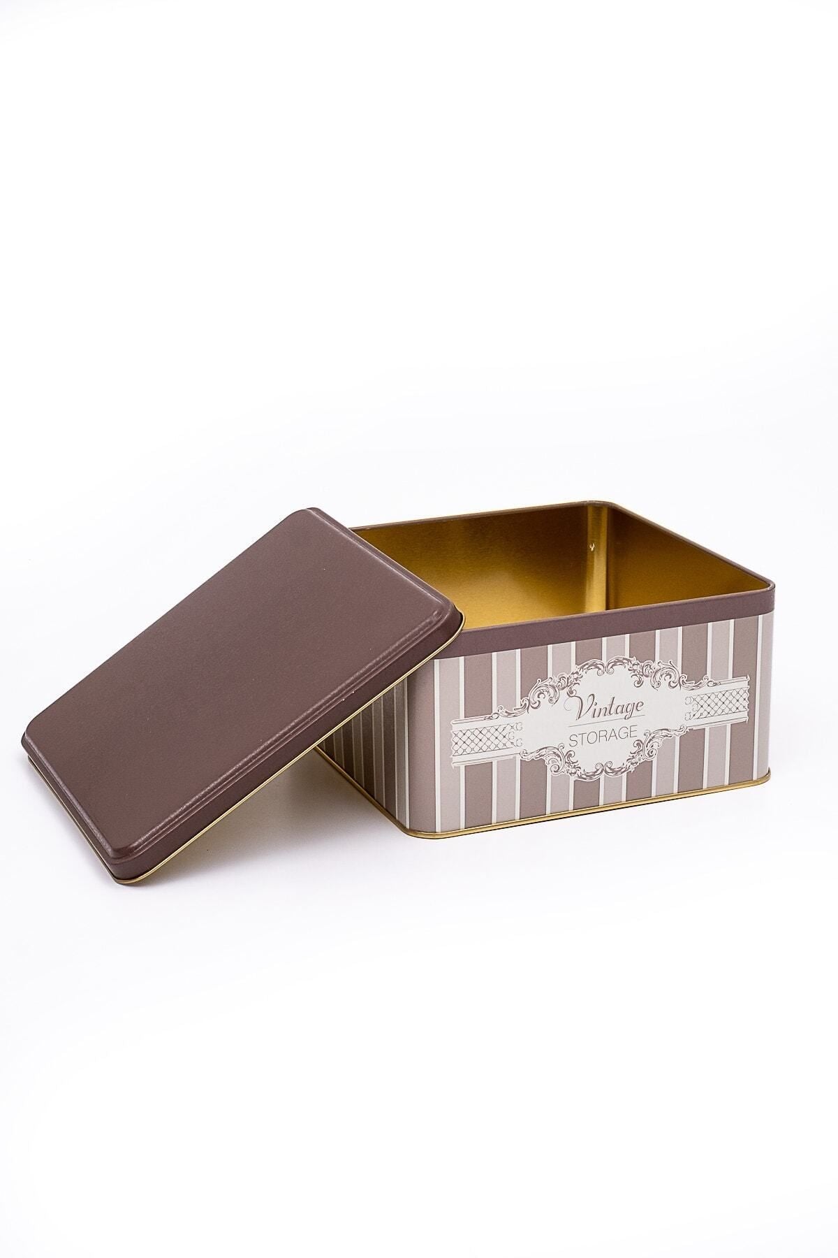 Er028-6b Elegance Coffee Desenli Kare Metal Saklama Kabı 20x20 Cm