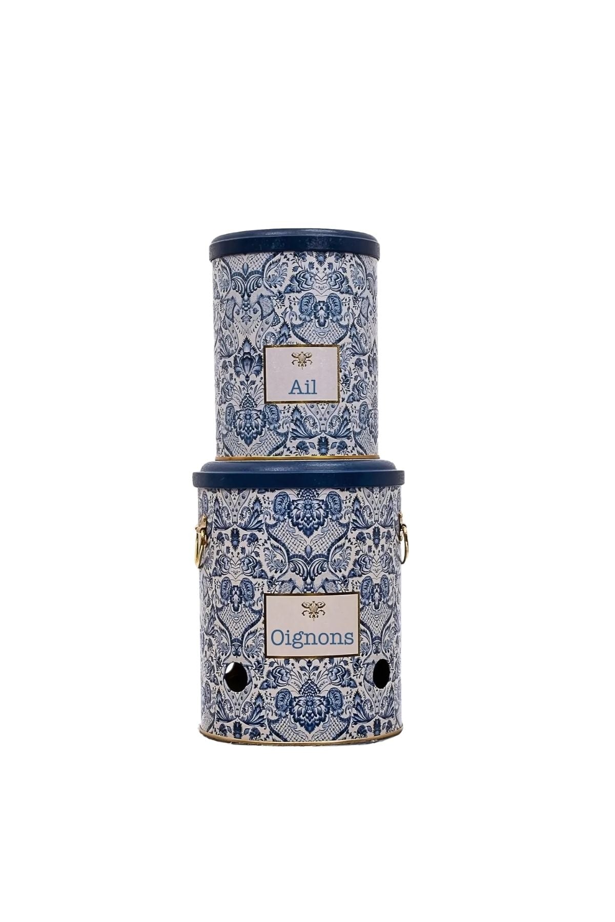 Metal Soğan ve Sarımsak Saklama Kabı 2’li Set, Metal Sebzelik 5 lt + 2.5 lt, Azulejos