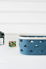 Deri Desenli Saklama ve Düzenleme Sepet Takımı (4'lü), Mavi