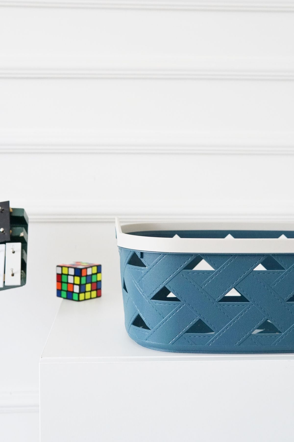 Deri Desenli Saklama ve Düzenleme Sepet Takımı (4'lü), Mavi