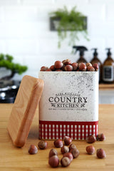 Er212-7o Country Kitchen Desenli Ahşap Kapaklı Oval Metal Saklama Kabı 11x15 Cm