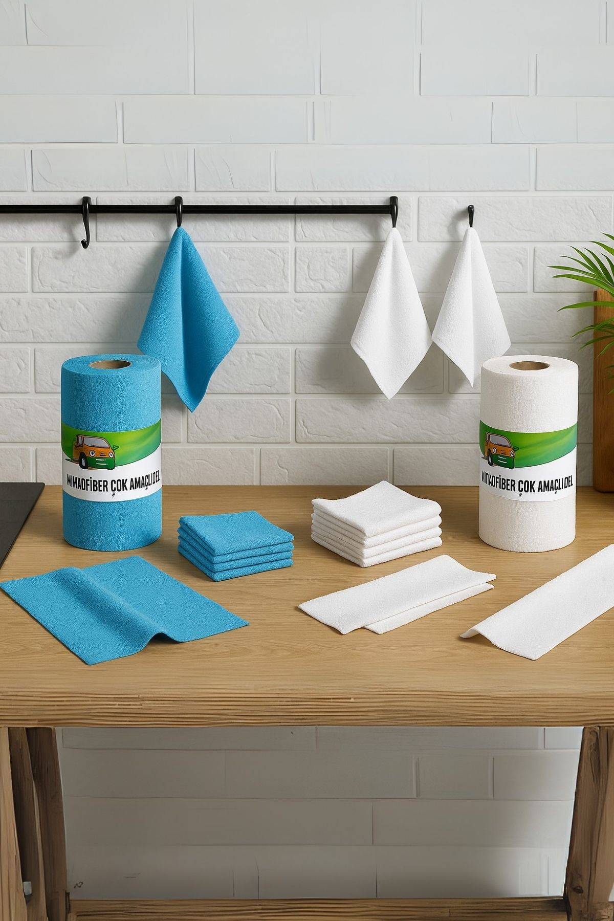 2'li Mikrofiber Temizlik Rulosu – 25 Adet x 2, 25x25 cm, Kopart Kullan, Mavi - Beyaz