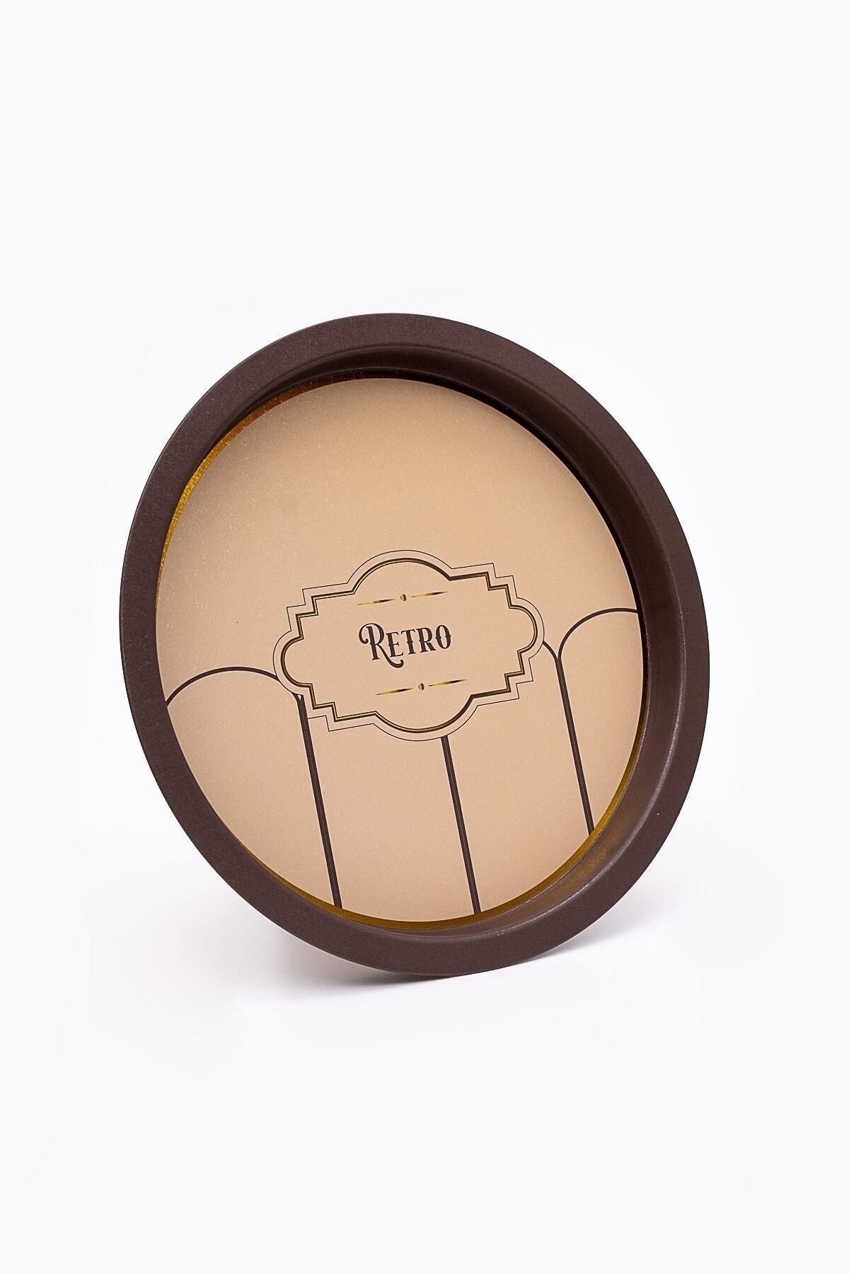 Ee197-u6 Retro Desenli Yuvarlak Tepsi 36 Cm