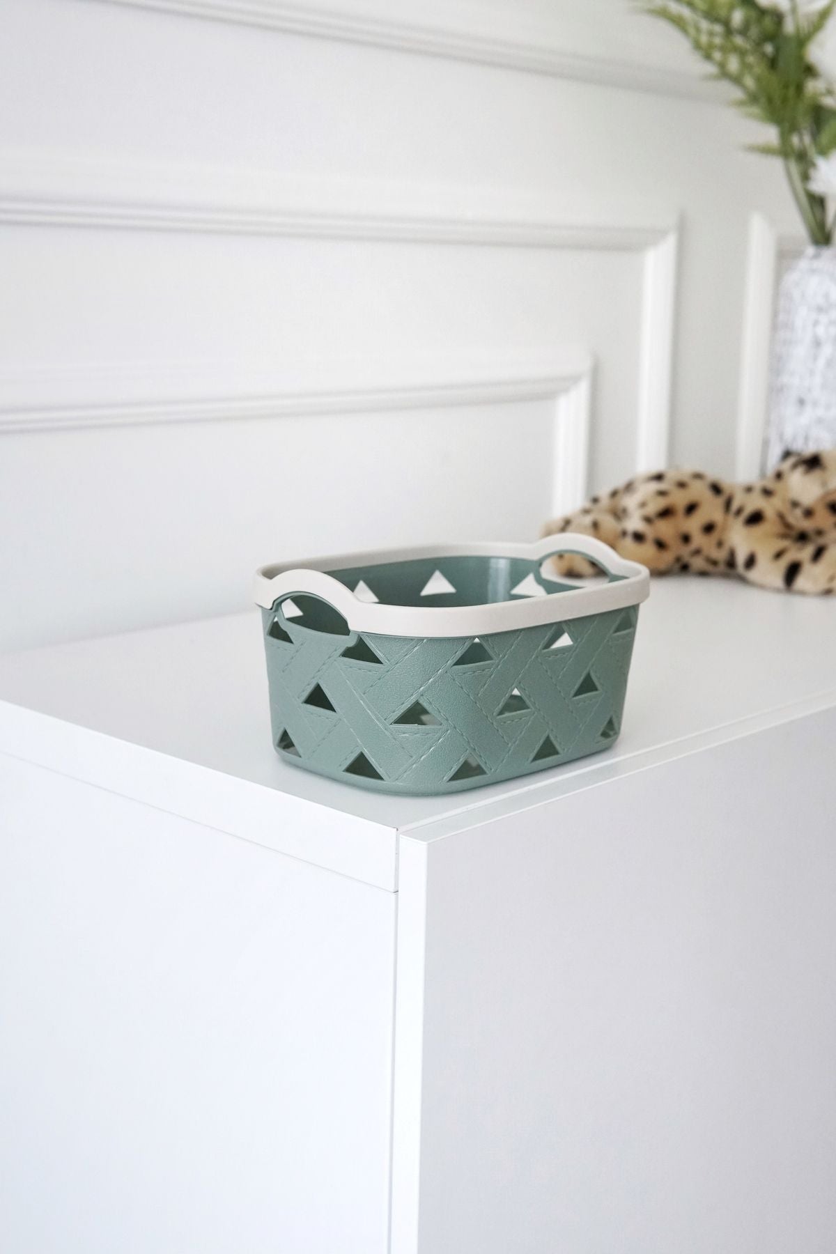 Deri Desenli Saklama ve Düzenleme Sepet Takımı (4'lü), Yeşil