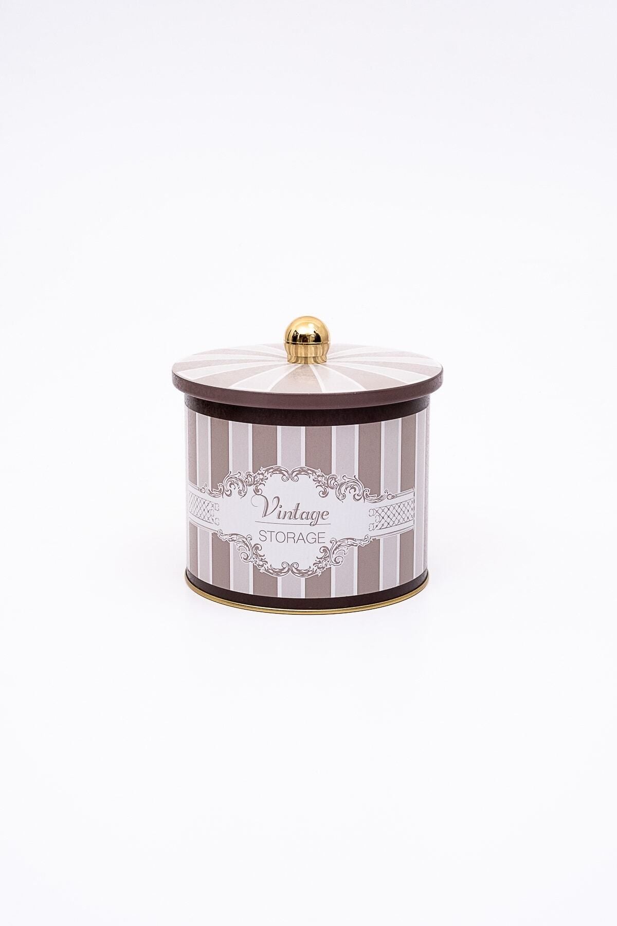 Elegance Desenli Yuvarlak Metal Saklama Kabı, Erzak Saklama Kabı - 14 Cm X 12,5 Cm Er142-6b