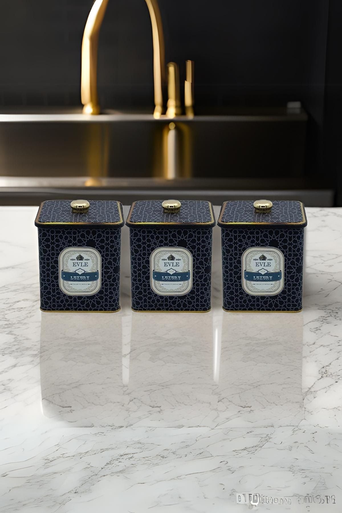 Erb22v2 Kare Metal Saklama Kabı Topuz Kulplu 120x120 3'lü Set