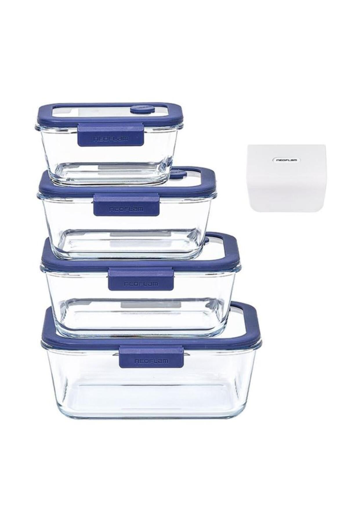 Fika Glace Vakumlu Cam Saklama Kabı Seti Mavi 5 Parça