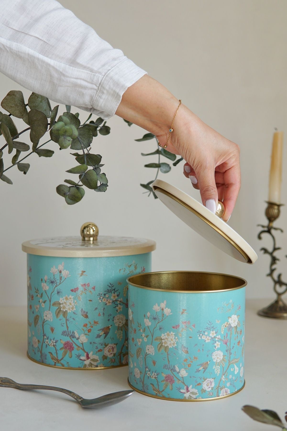Botanica Desenli Metal Saklama Kabı Seti - 2'li Set (1,7 lt - 3,5 lt)