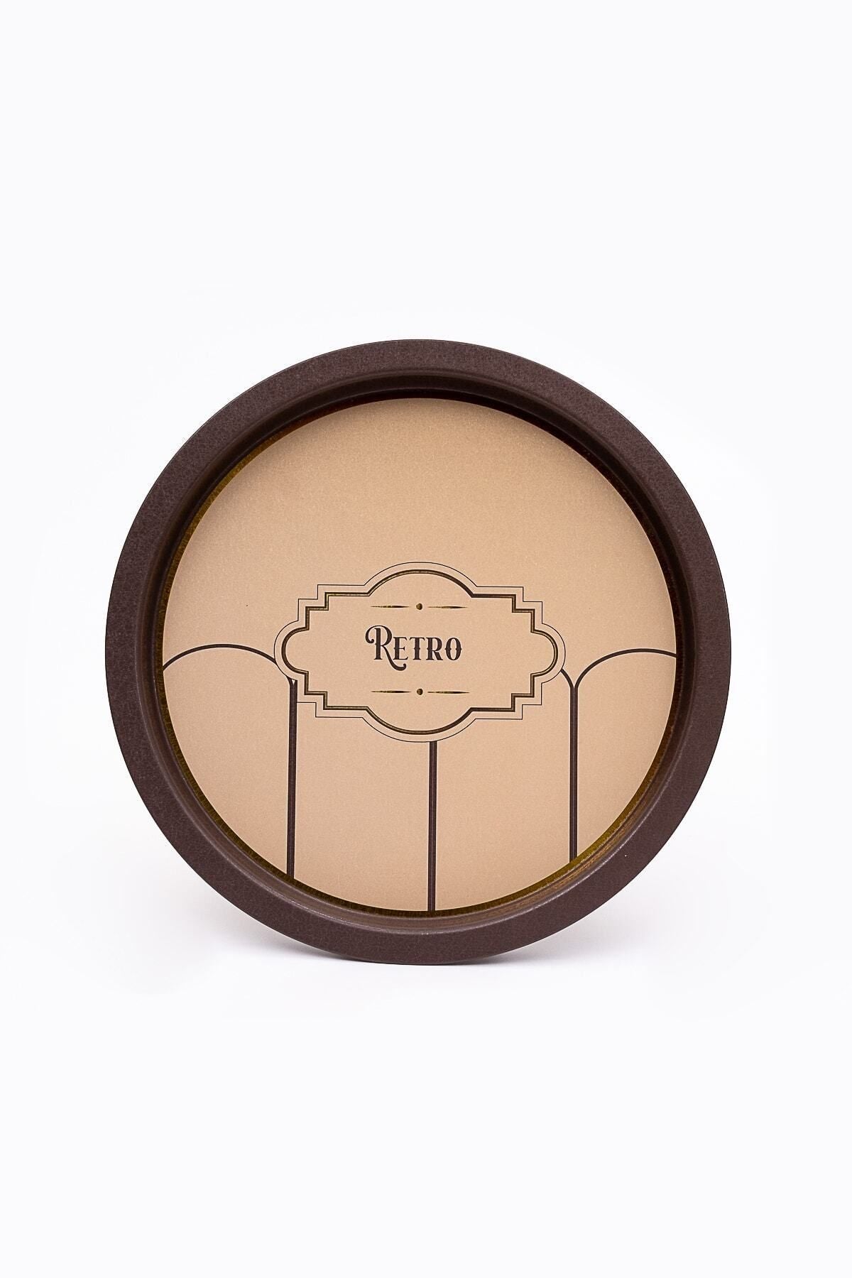 Ee197-u6 Retro Desenli Yuvarlak Tepsi 36 Cm