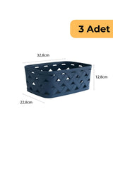 Deri Desenli Sepet, 3'lü Set, Mavi