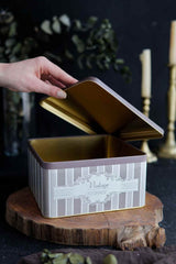 Er028-6b Elegance Coffee Desenli Kare Metal Saklama Kabı 20x20 Cm