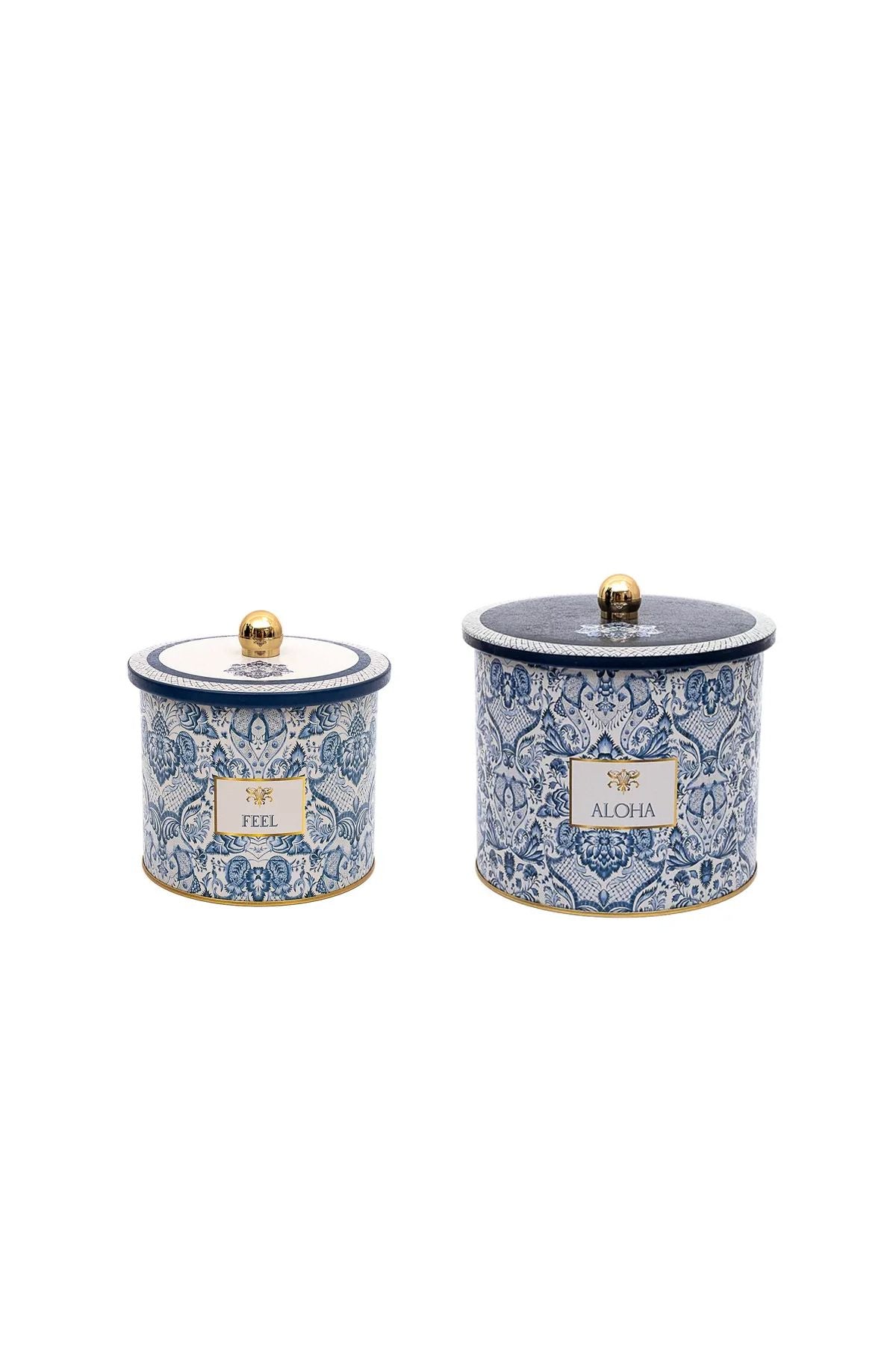 Azulejos Desenli Metal Saklama Kabı Seti - 2'li Set (1,7 lt - 3,5 lt)