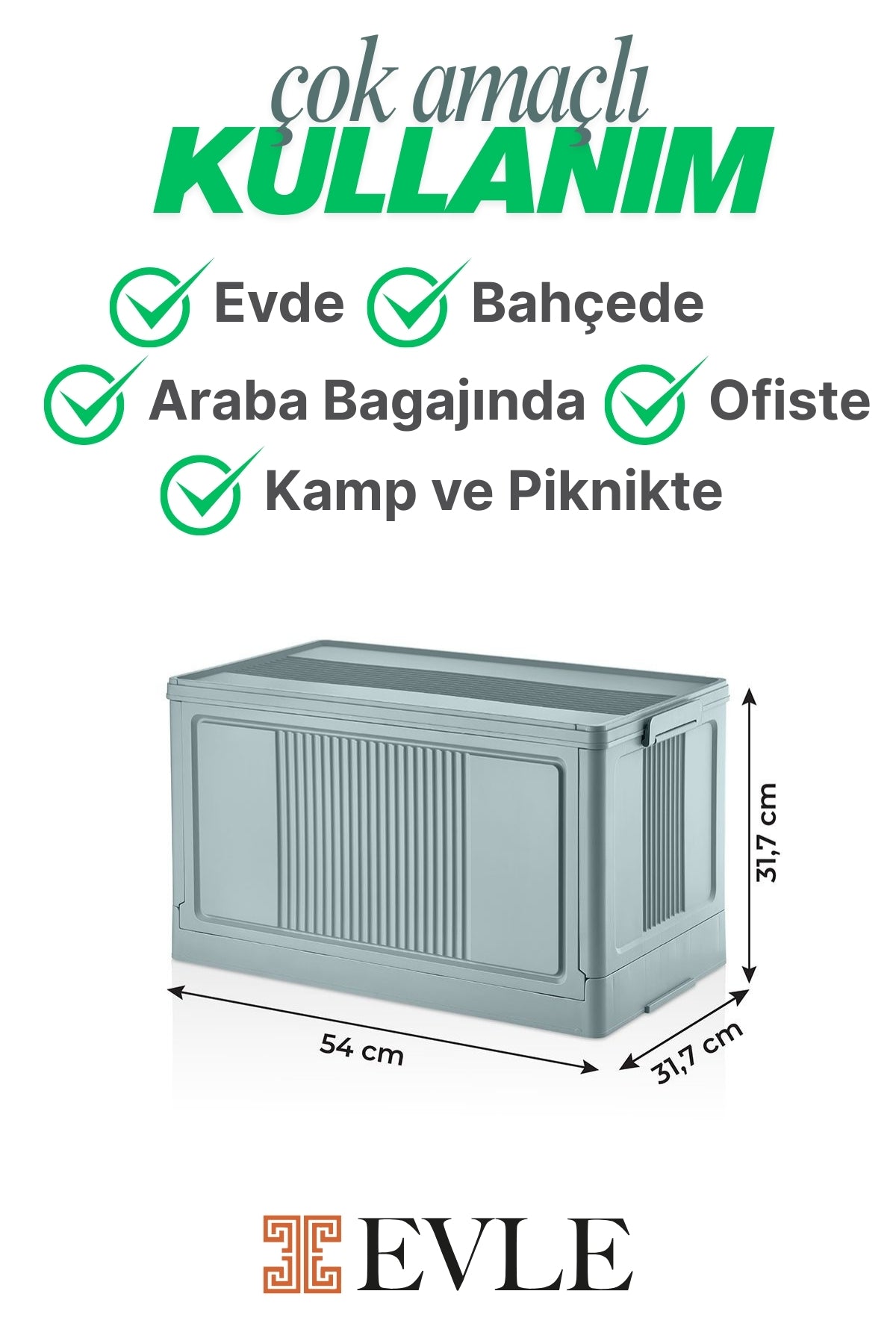 Evle Katlanır Kasa - Large 54 x 31,7 x 31,7 cm, Flat Blue