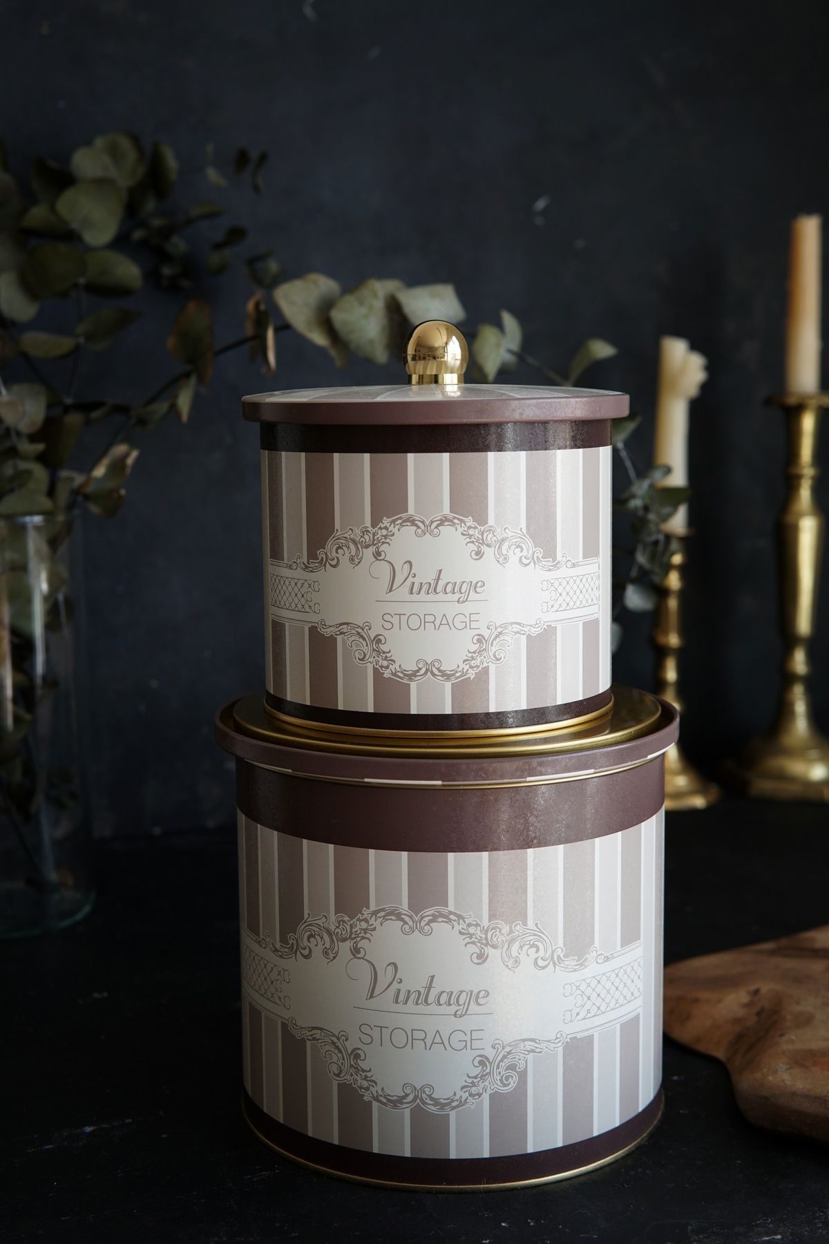 Elegance Desenli Metal Saklama Kabı Seti - 2'li Set (1,7 lt - 3,5 lt)