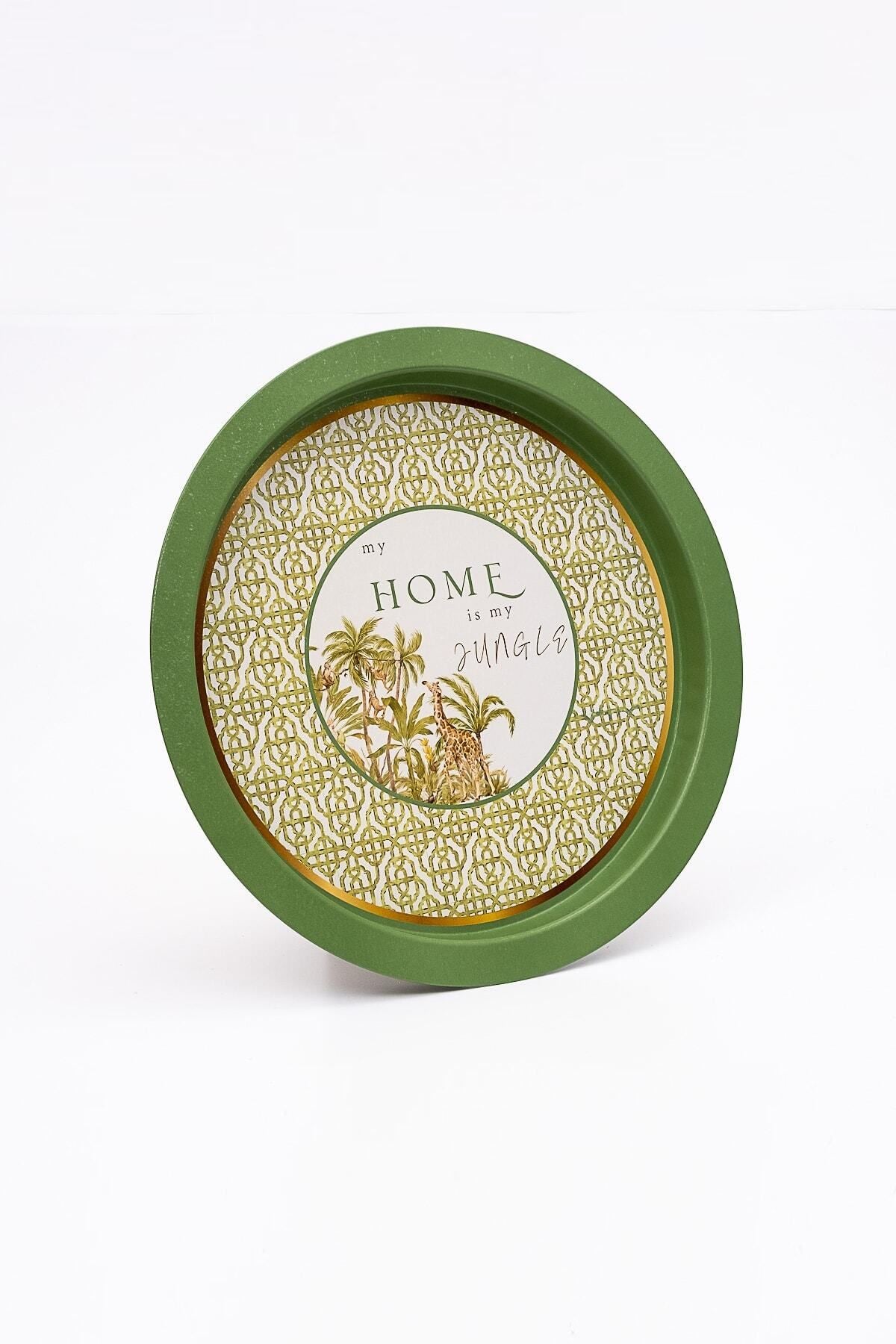 Forrest Desenli Yuvarlak Metal Tepsi - Çay Kahve Tepsisi - Sunum Tepsisi 37 Cm Ee163-8i