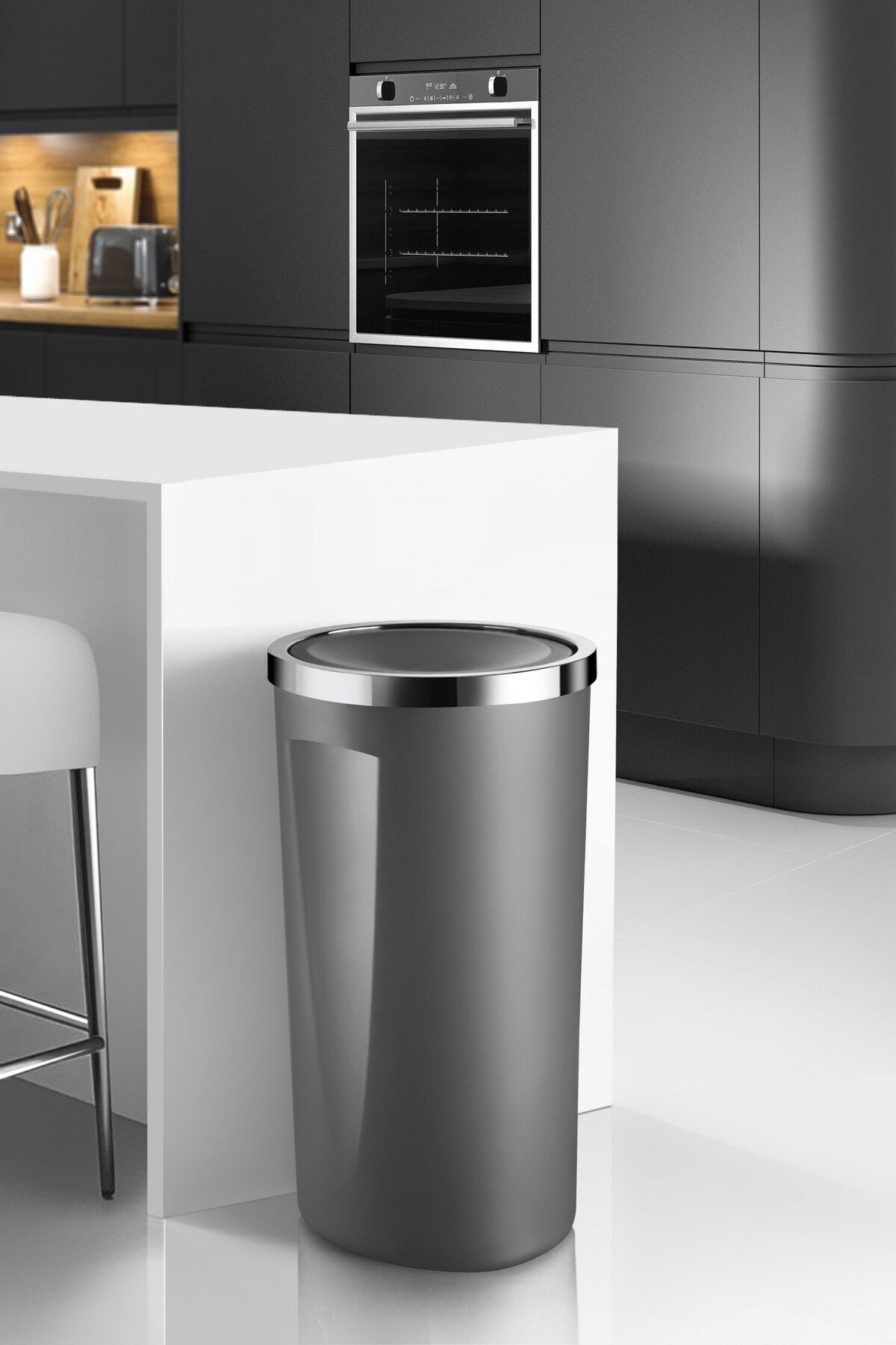 Prima Nova Lenox 35 Lt Döner Kapaklı Banyo Mutfak Ofis Çöp Kovası Gri