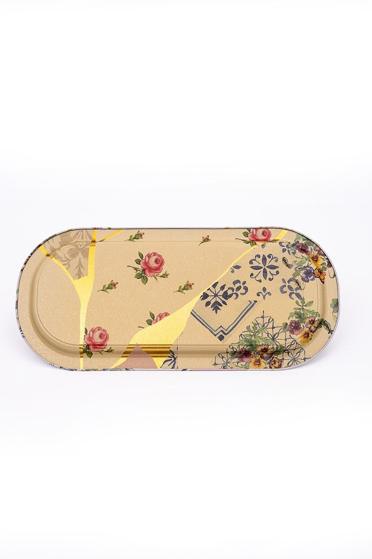 Ee168-u5 Kint Sugi Desenli Oval Tepsi 16x35 Cm