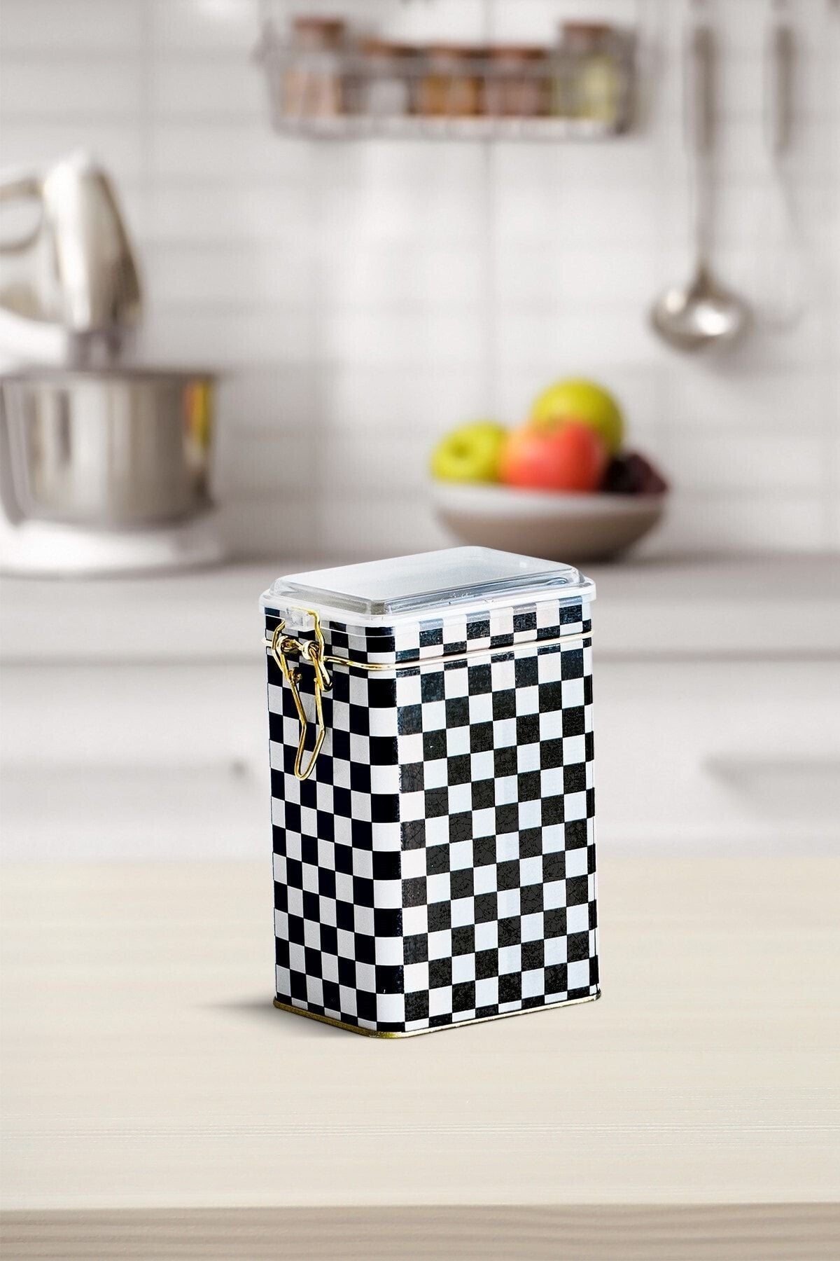 Ef043-g8 Checkers Black Desenli Dikdörtgen Metal Saklama Kabı 8x10 Cm