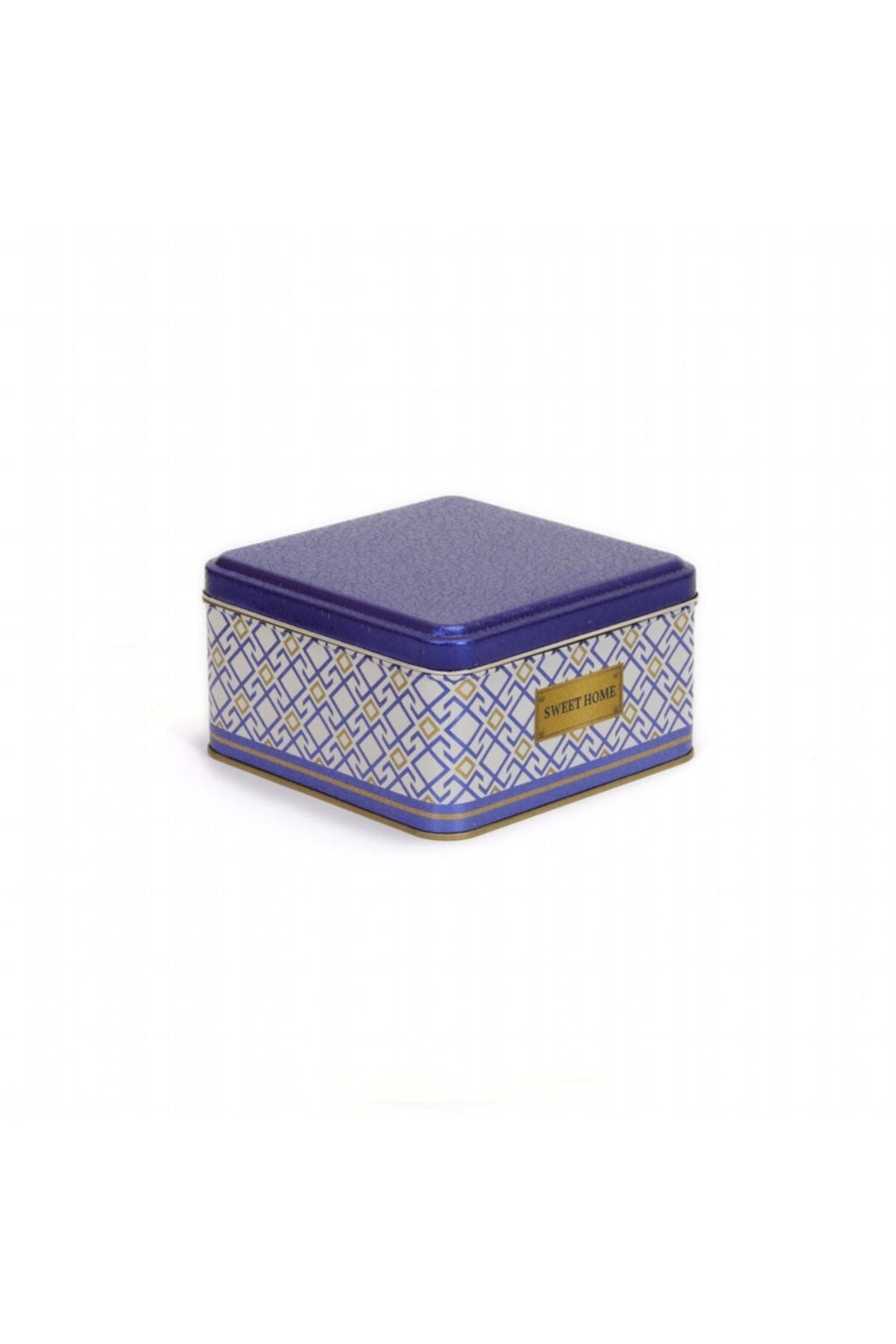 Ef026-a9 Turkish White Blue_swt Home Desenli Kare Metal Saklama Kabı 16x16 Cm
