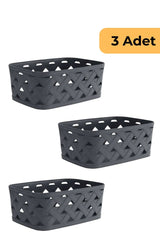 Deri Desenli Sepet, 3'lü Set, Antrasit