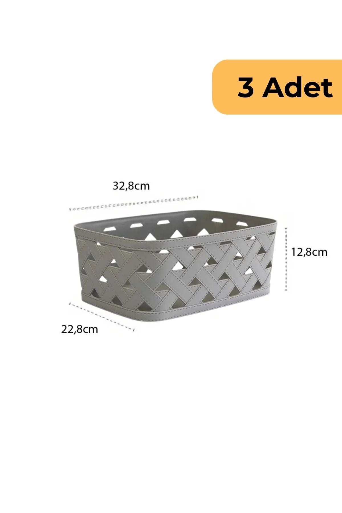 Deri Desenli Sepet, 3'lü Set, Gri