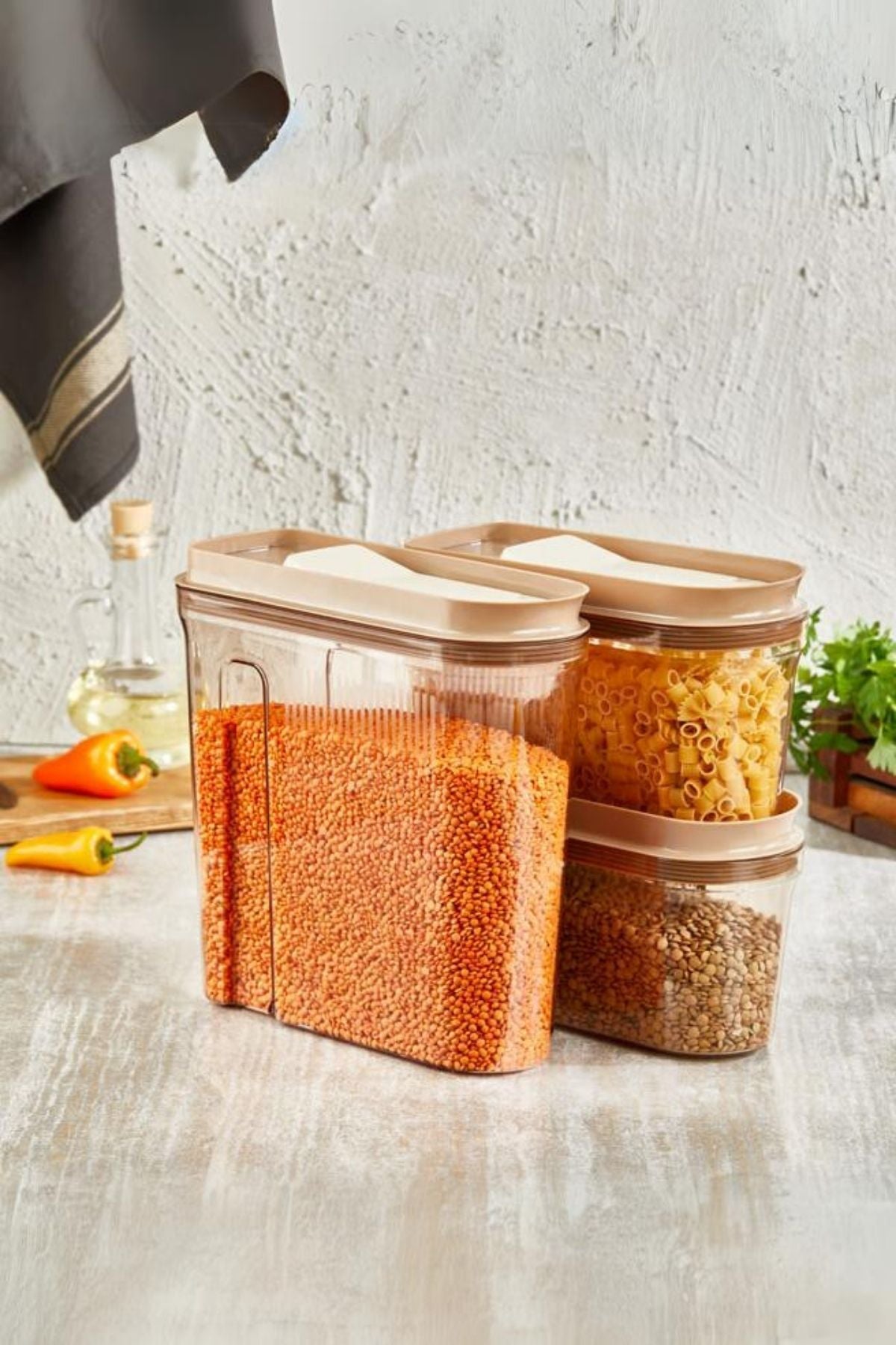 Lüks Erzak Saklama Kabı, Şeffaf Füme 3 'Lü Set (4 Lt+2Lt+2 Lt)