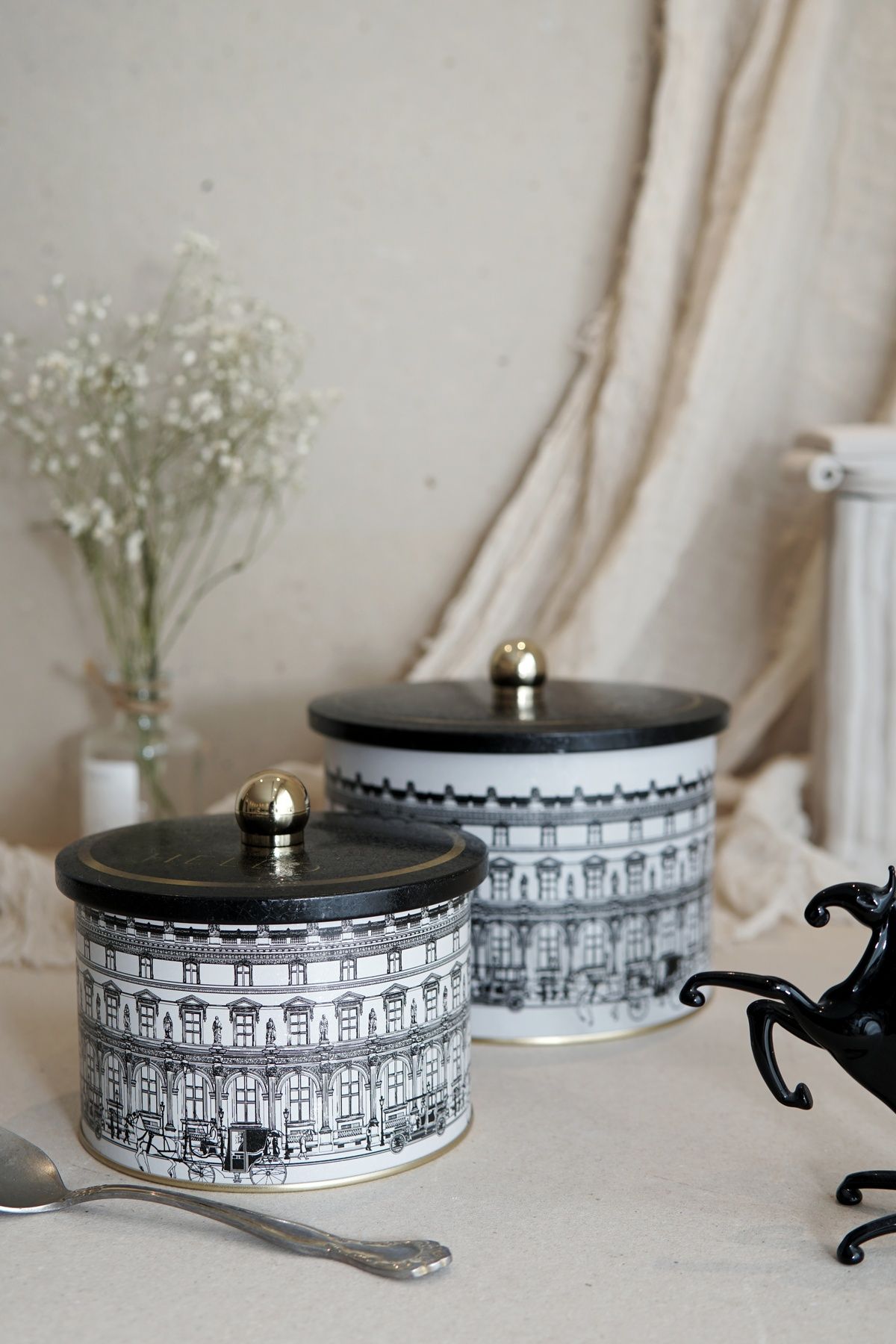 City Desenli Metal Saklama Kabı Seti - 2'li Set (1,3 Lt - 2,9 Lt) ERB53T9