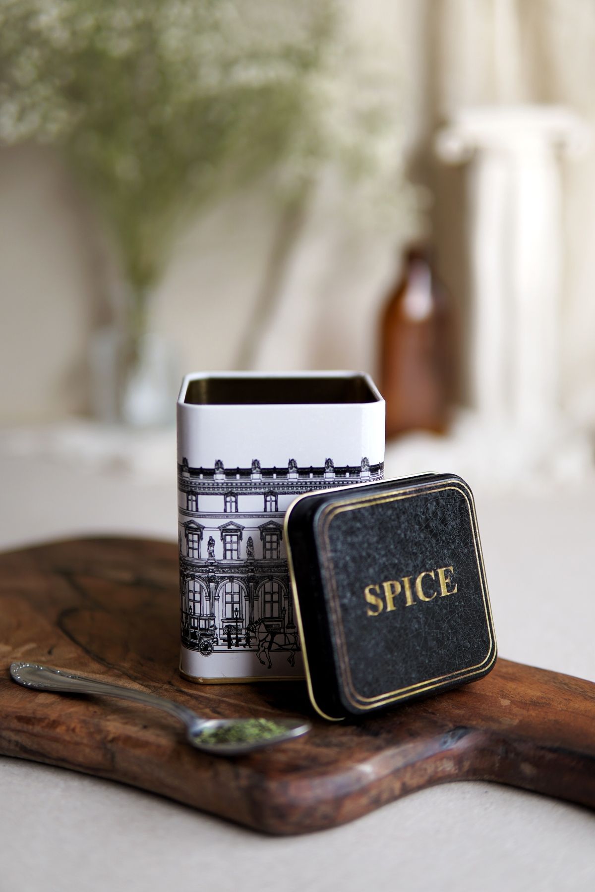 Er008-4l City Spice Desenli Kare Metal Saklama Kabı 8x8 Cm