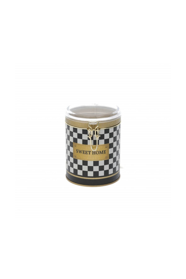 Evle Yuvarlak Kutu, Ø105x130 mm, Şeffaf Kilitli Kapak, 1 lt, Checkers Black_Swt Home