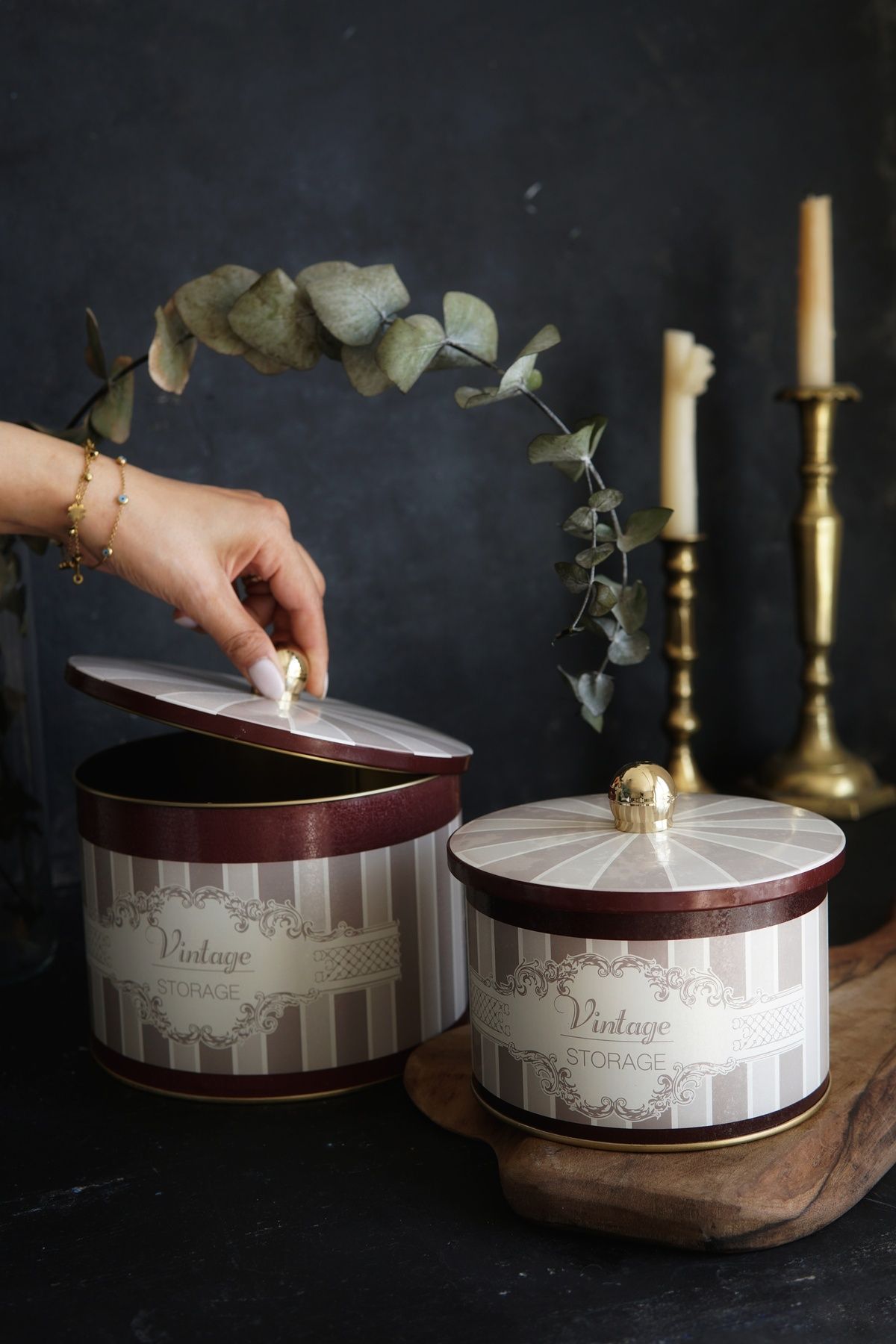 Elegance Desenli Metal Saklama Kabı Seti - 2'li Set (1,3 Lt - 2,9 Lt) ERB53V5