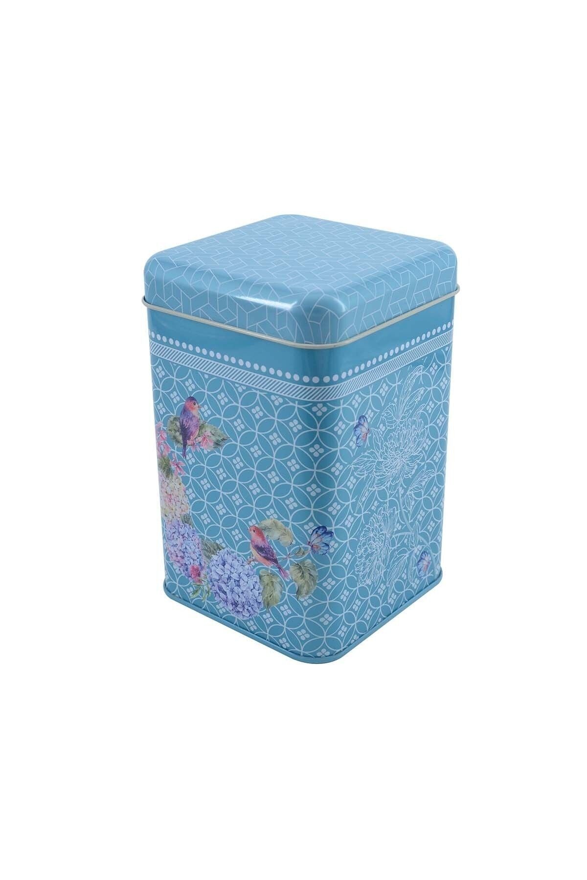 Ef022-d9 Blooming Blue Desenli Kare Metal Saklama Kabı 11x11 Cm