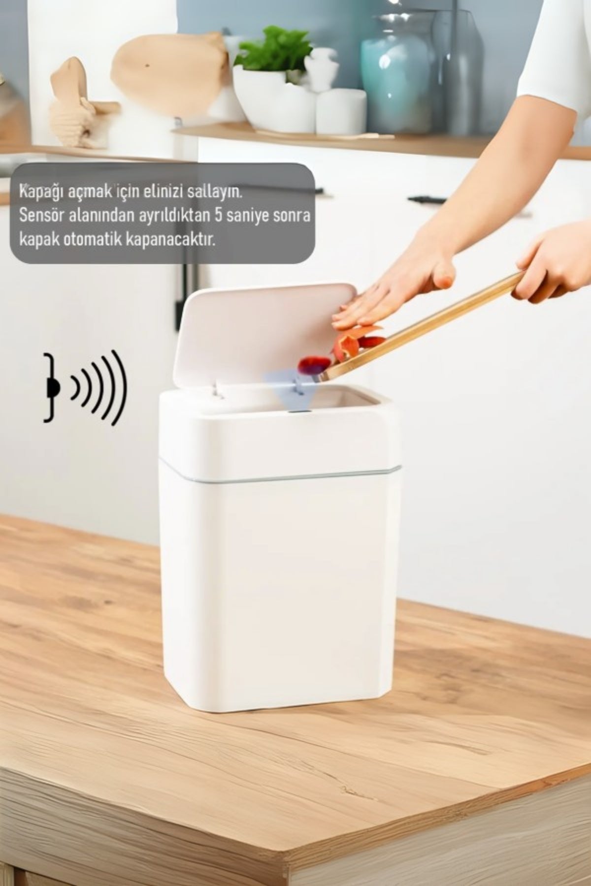Evle Sensörlü Çöp Kovası 12 lt, Beyaz