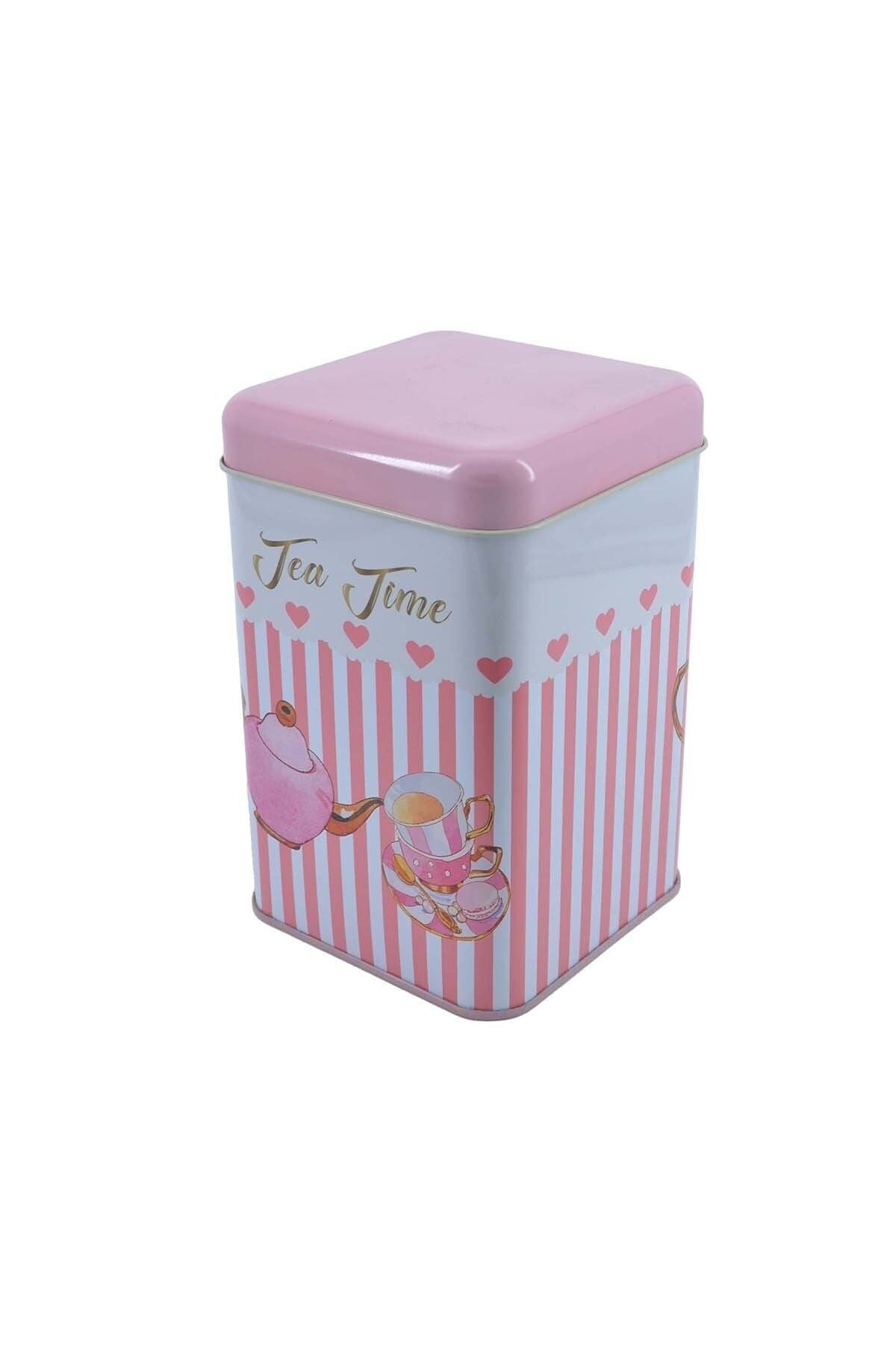 Ef022-e6 Sprinkles Tea Time Desenli Kare Metal Saklama Kabı 11x11 Cm