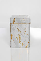 Ef022-51 Marble White Desenli Kare Metal Saklama Kabı 11x11 Cm