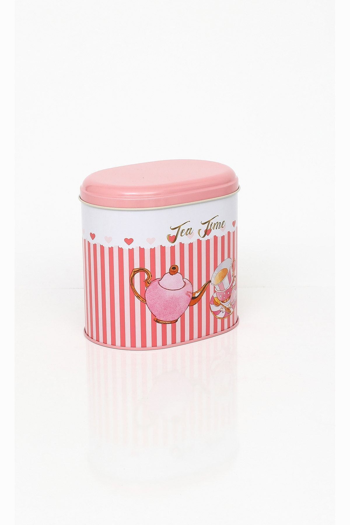 Ef004-e6 Sprinkles Tea Time Desenli Oval Metal Saklama Kabı 11x15 Cm