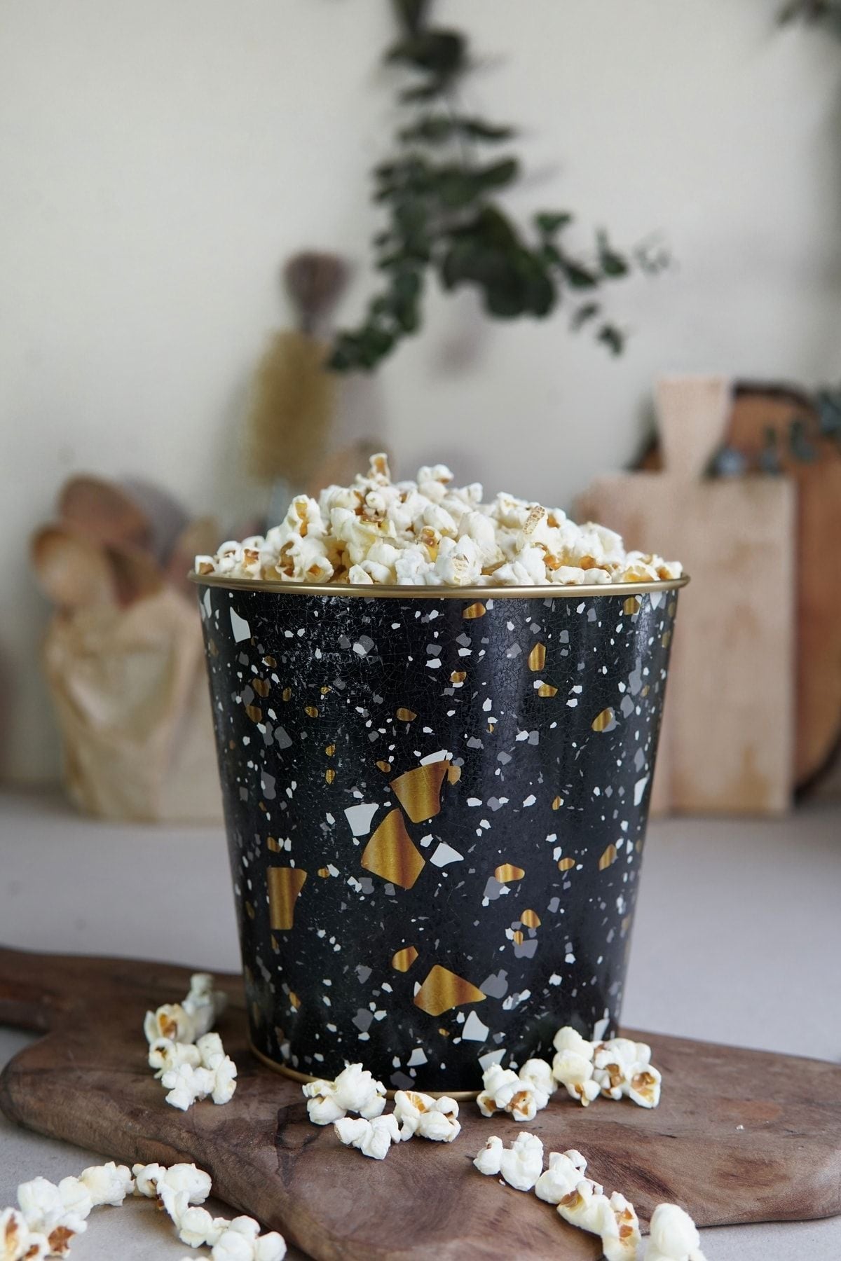 Metal Popcorn Kutusu - Patlamış Mısır Kovası 13.5 Cm, Terrazo Er149-1h