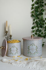 Rosy Desenli Metal Saklama Kabı Seti - 2'li Set (1,7 lt - 3,5 lt)