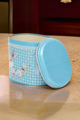 Ef004-d9 Blooming Blue Desenli Oval Metal Saklama Kabı 11x15 Cm