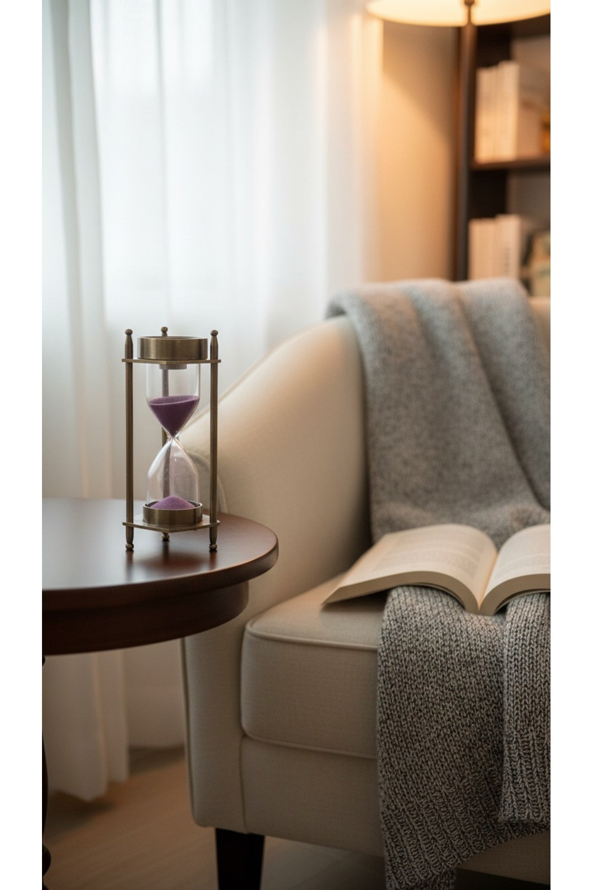 Ahşap Hediye Kutulu Pusulalı Kum Saati 12 cm Eskitme Metal Denizci Çapa Temalı Masaüstü Aksesuar