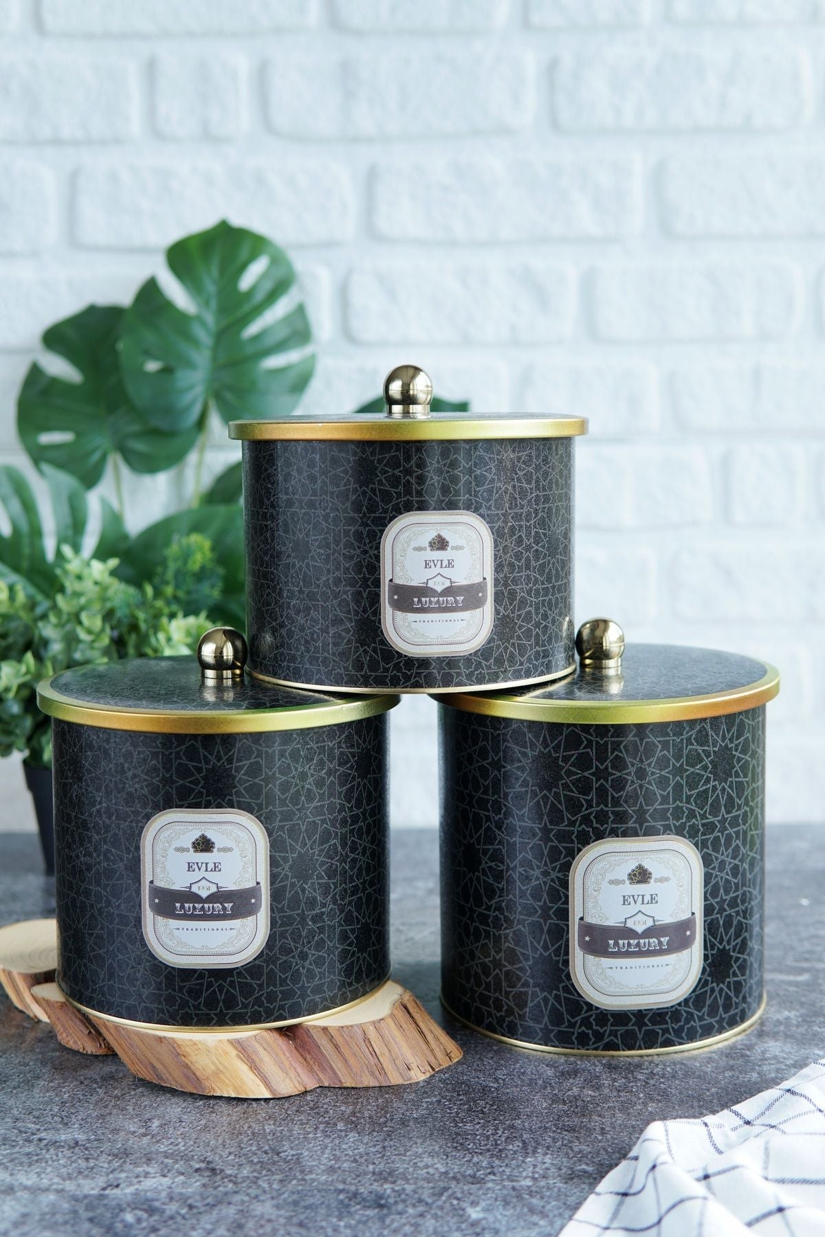 Trellis Desenli Metal Saklama Kabı Seti - 3'lü Set (2,9 Lt - 3,5 Lt - 4,1 Lt) ERB31V2