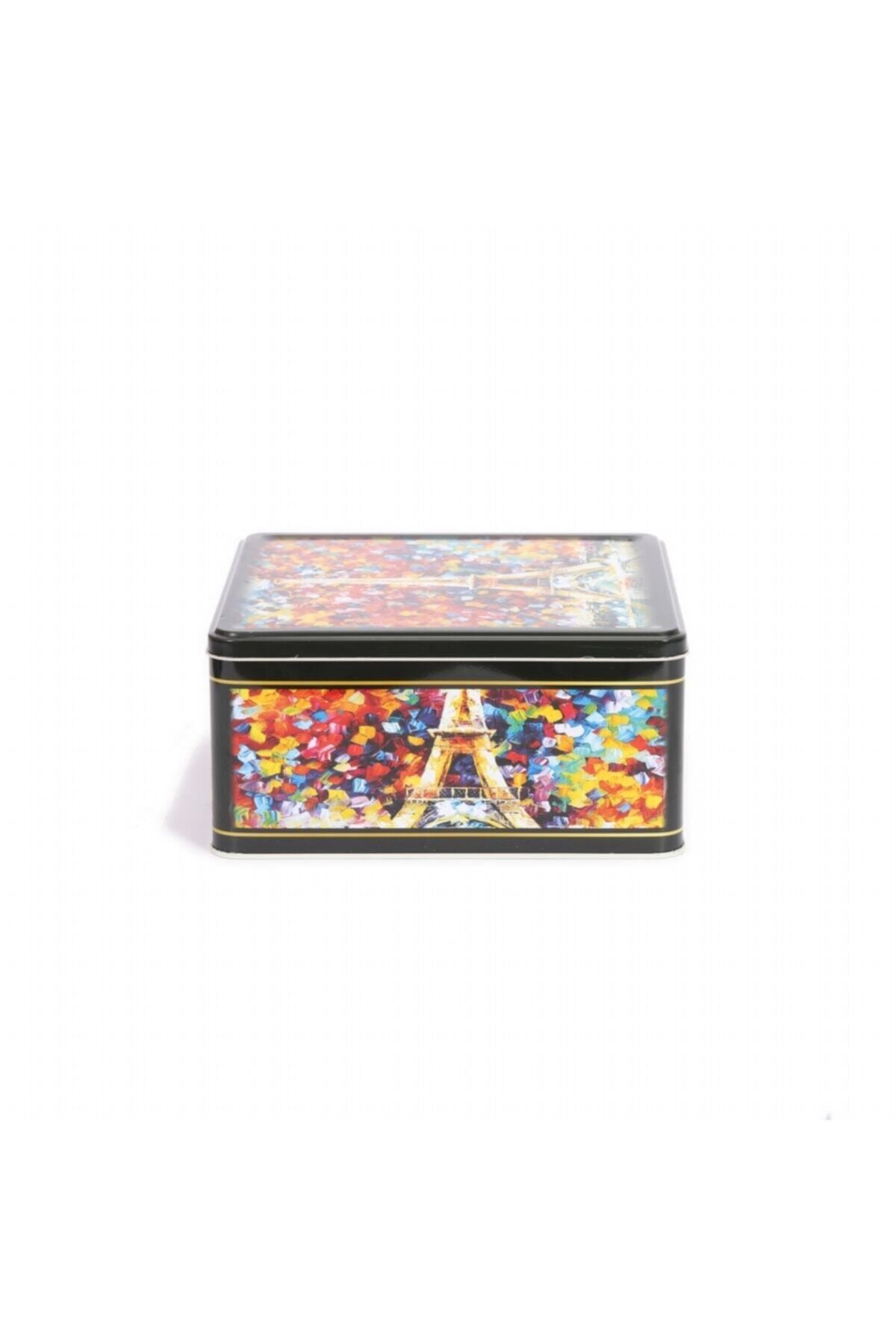 Ef029-02 Afremov Paris Desenli Kare Metal Saklama Kabı 24x24 Cm