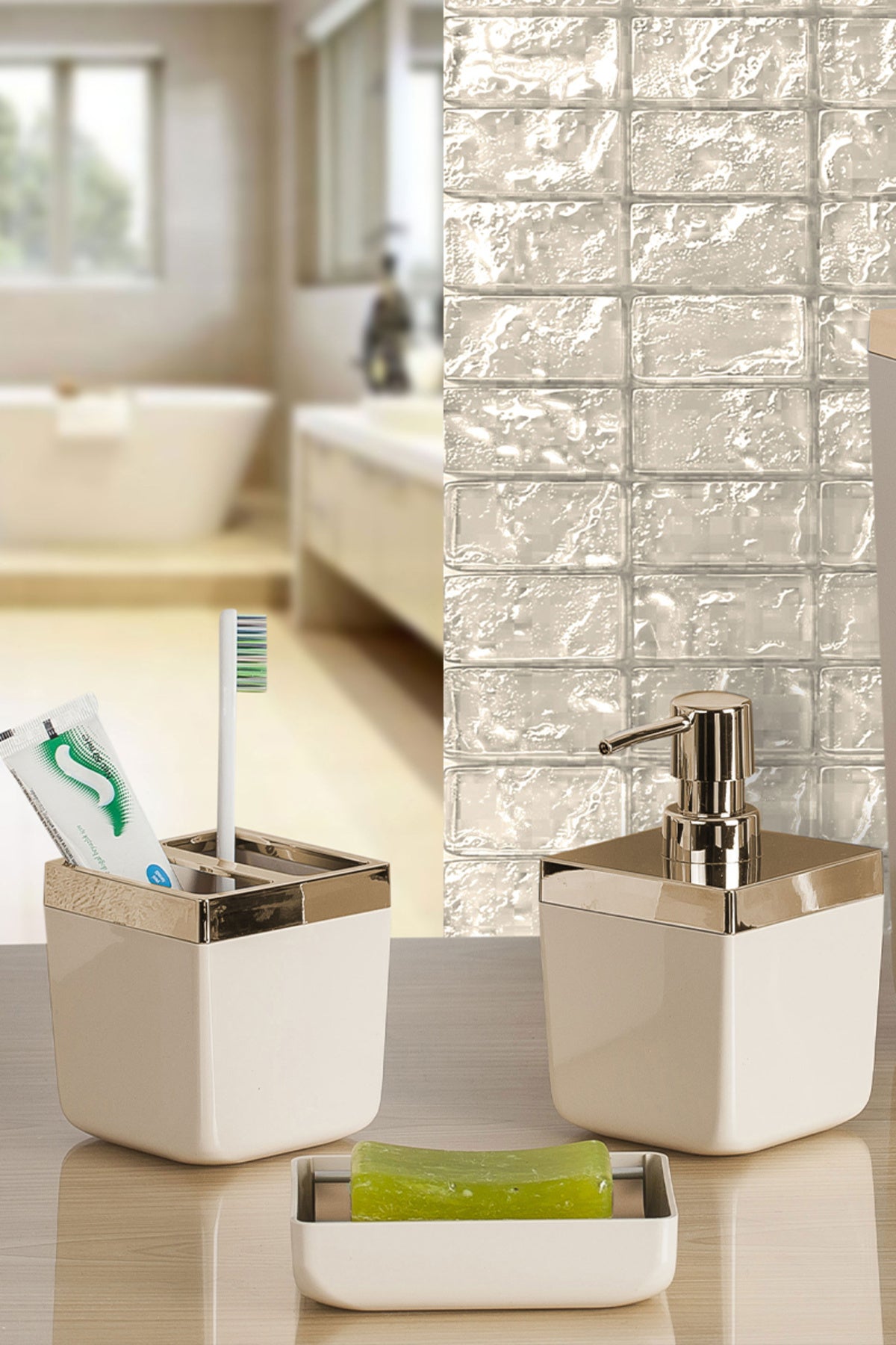 Prima Nova Toskana Banyo Seti / Bej-Altın Çerçeve
