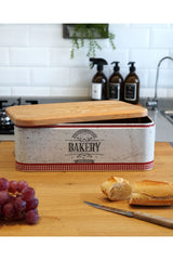 Er215-4o Country Bakery Desenli Ahşap Kapaklı Ekmeklik 9 Lt