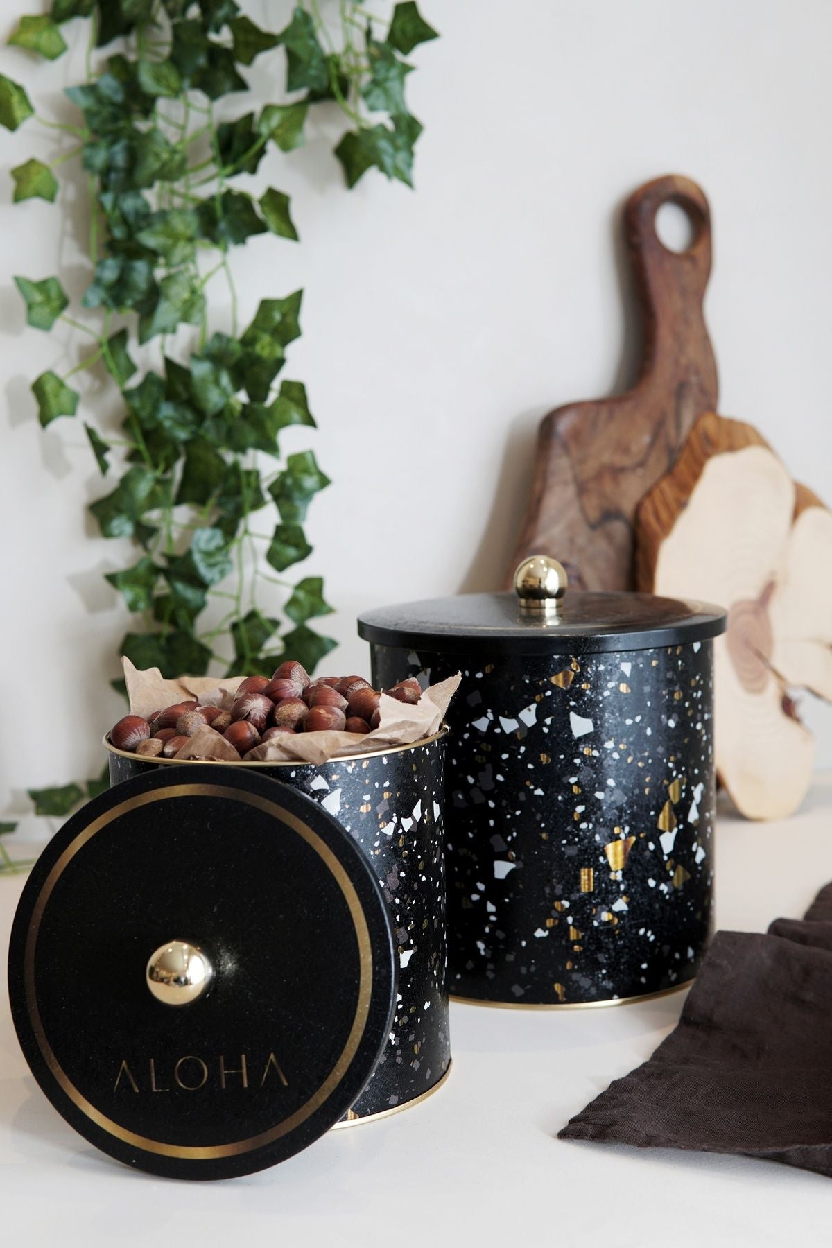 Terrazo Desenli Metal Saklama Kabı 2'li Set 2.1 Litre + 4.1 Litre Erb48u4